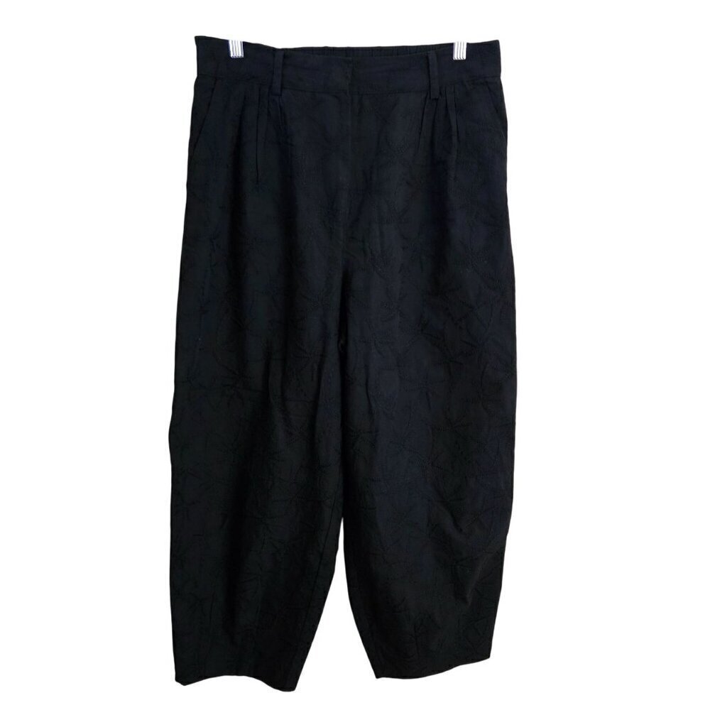 House Of Harlow Navy Embroidered Tone On Tone Cotton Barrel Trousers Size L